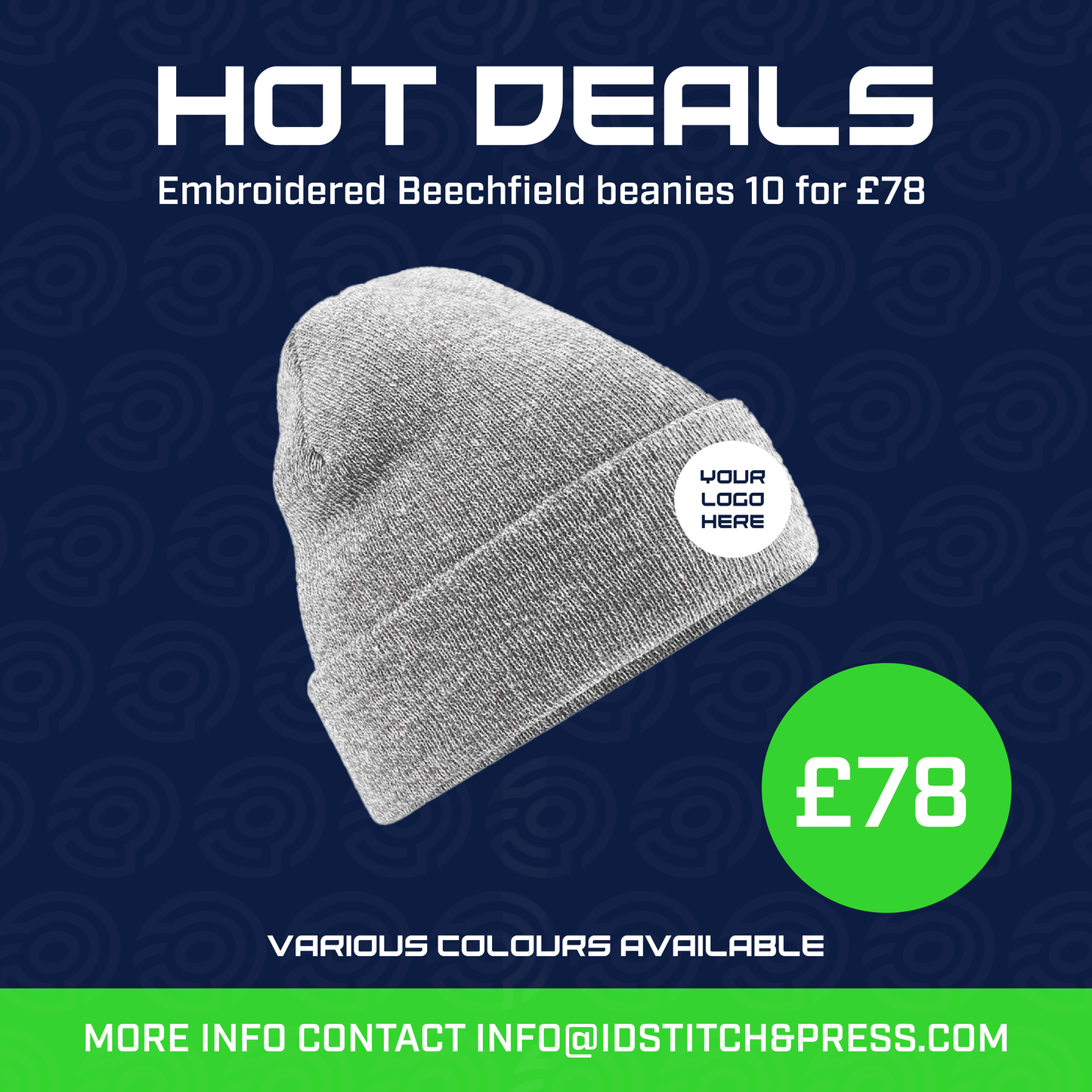 Embroidered Beechfield beanies 10 for £78