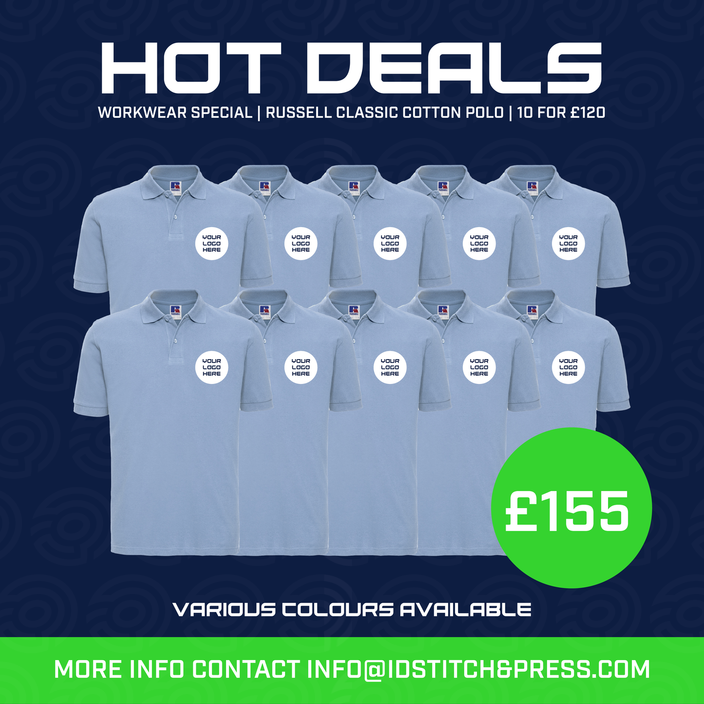 WORKWEAR SPECIAL | RUSSELL CLASSIC COTTON POLO | 10 FOR £155